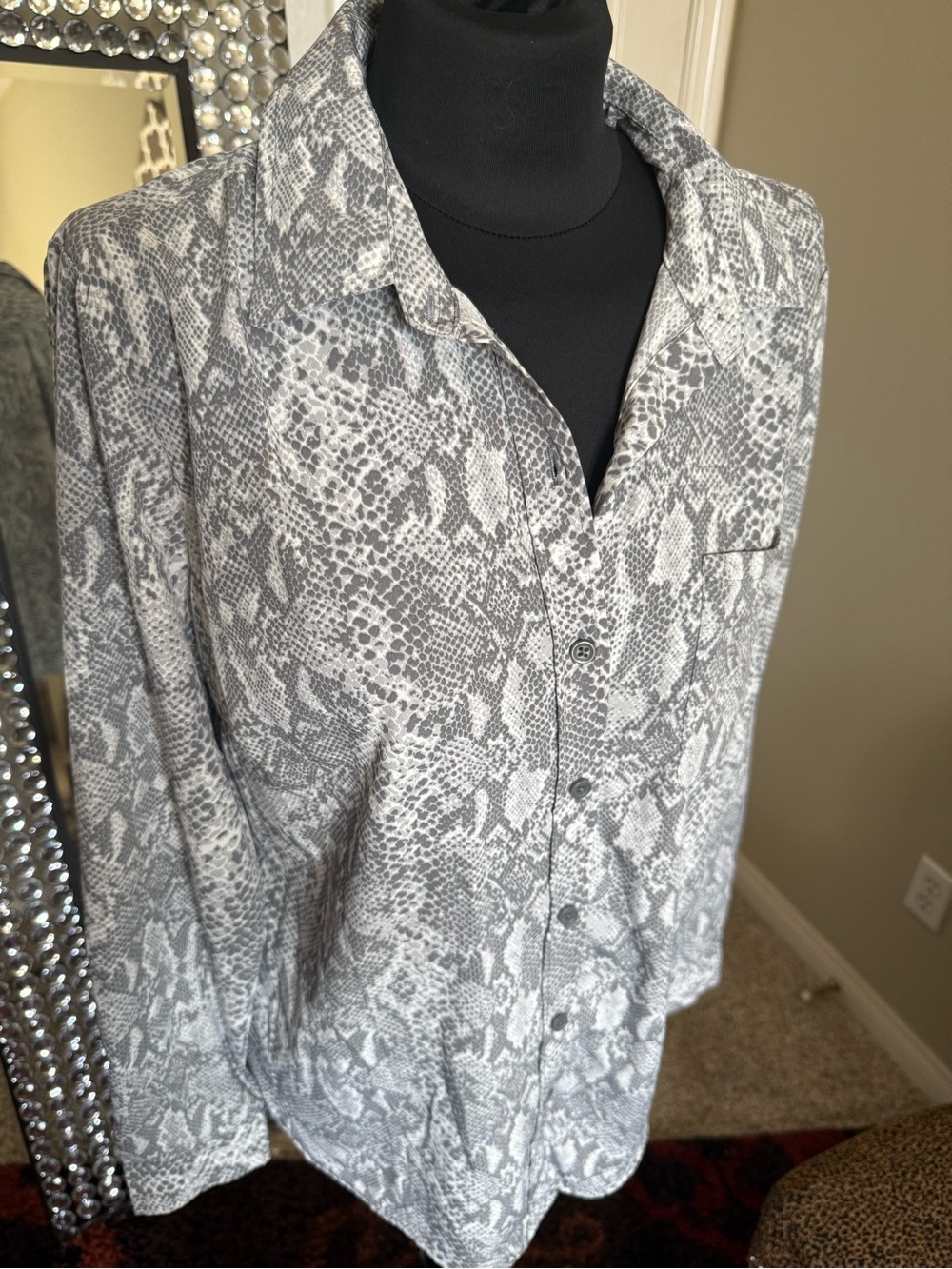 Gray Snake-Print Button Down Shirt - Women
